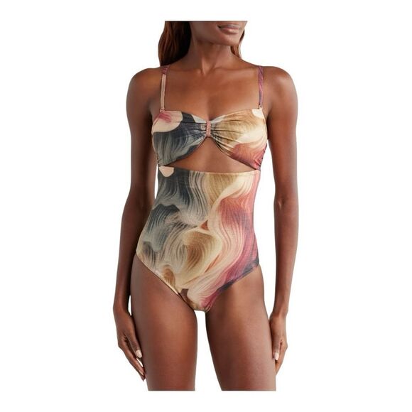 BOAMAR Women’s Royal Gold Shimmer Cut Out Mobwife One-Piece Swimsuit Size Small - Picture 1 of 8